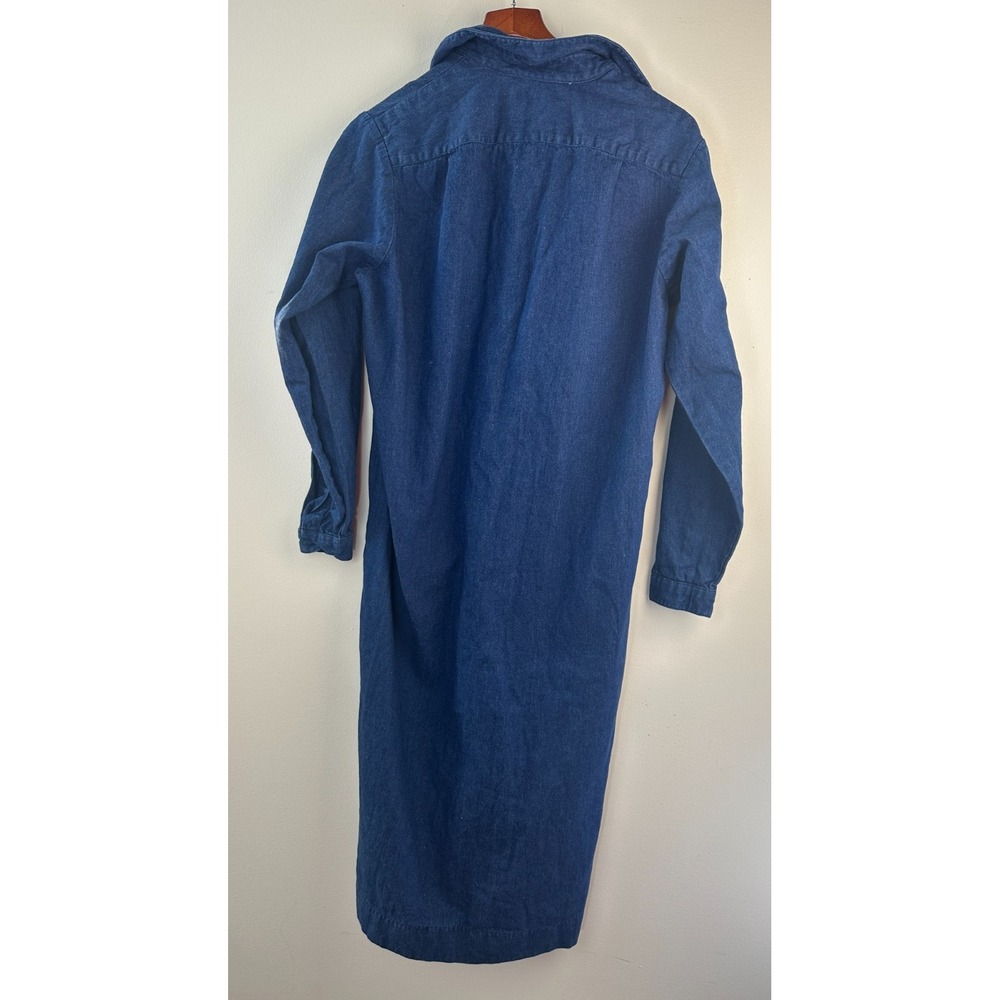 L.L. Bean Vintage Denim Shirt Dress Size 14 Blue Cotton LS USA Modest No Belt - Picture 10 of 11